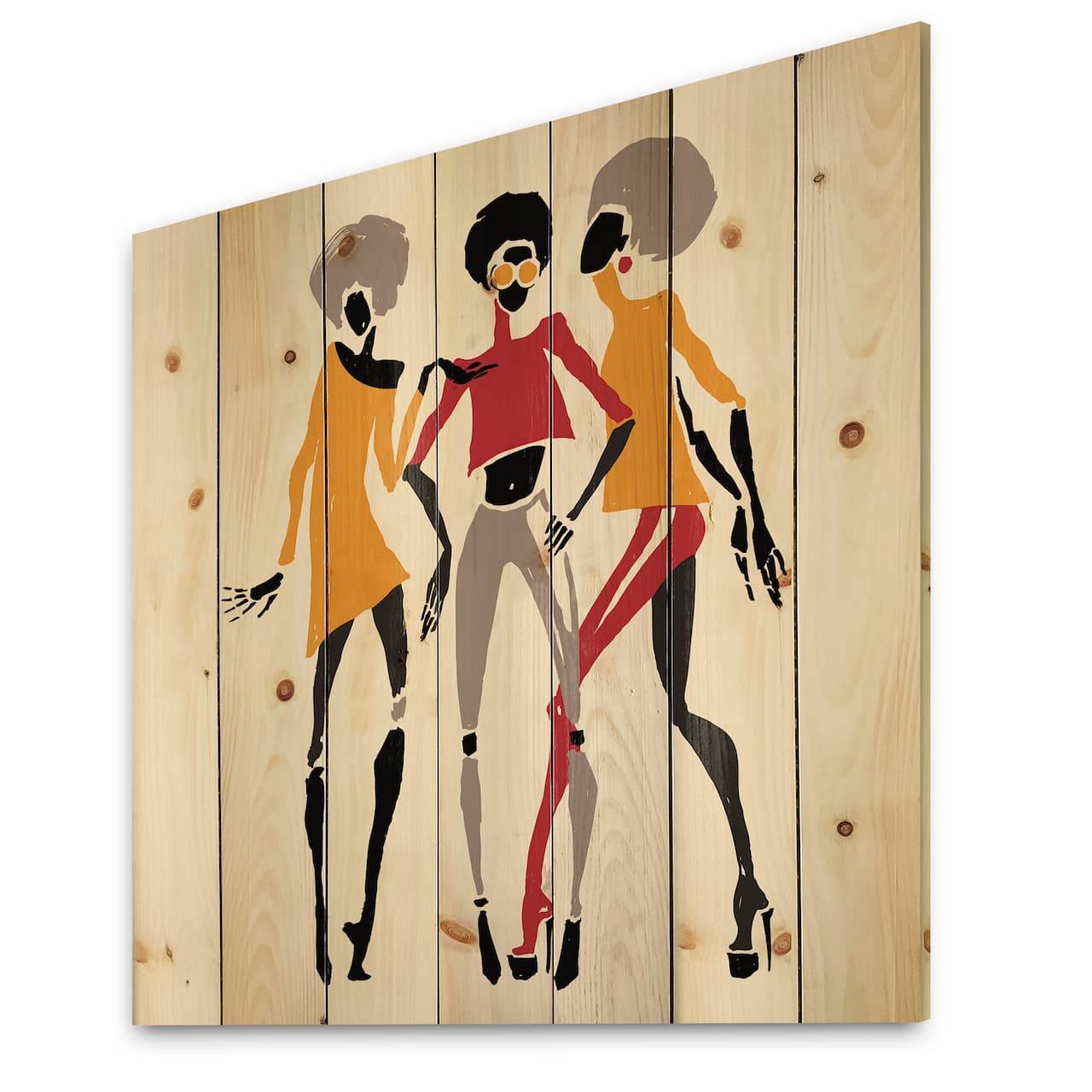 Designart - African American Women Silhouettes II - Modern Print on Natural Pine Wood